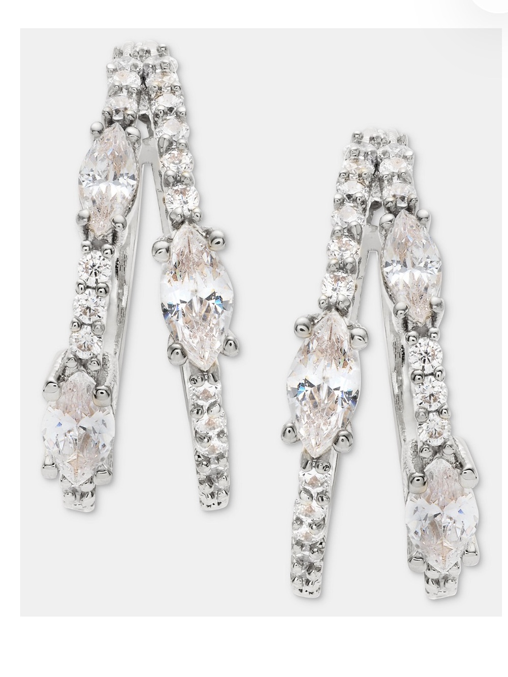 Givenchy Silver-Tone Crystal Marquise Hoop Earrings - White NWT